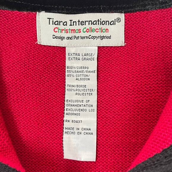 VINTAGE 90s Tiara International Christmas Collection Poinsettia Sweater Size XL - Picture 5 of 6